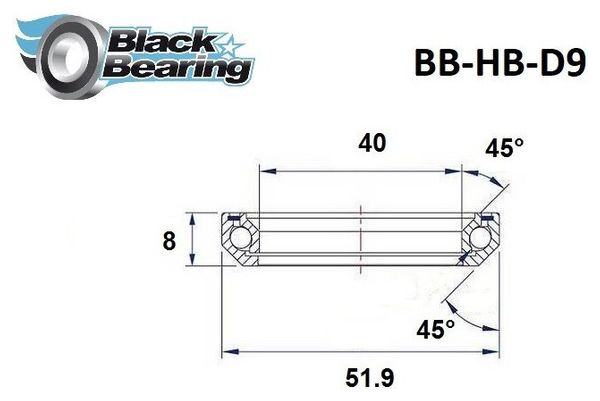 Black bearing - D9 - Roulement de jeu de direction 40 x 51.9 x 8 mm 45/45°