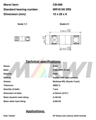 ROLLENLAGER MR16100 2RS 10x28x8 CB066 CB-066.