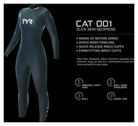 Produit Reconditionné - Combinaison Néoprène TYR Femme Catégorie 1 Wetsuit Noir