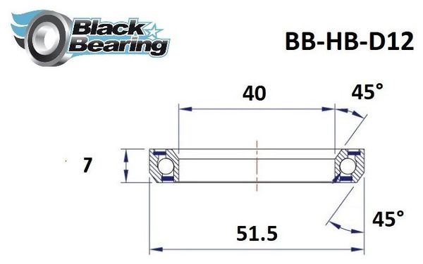 Black bearing - D12 - Roulement de jeu de direction 40 x 51.5 x 7 mm 45/45°