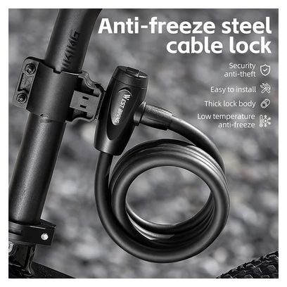 Antivol de Vélo  1 5m - Câble Acier Antigel  Enroulable - noir