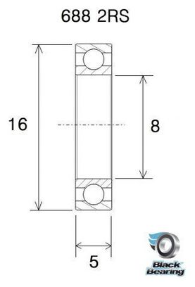 Black Bearing 688-2RS Max 8 x 16 x 5 mm