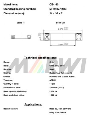 ROULEMENT MR24377 2RS 24x37x7 CB160 CB-160.