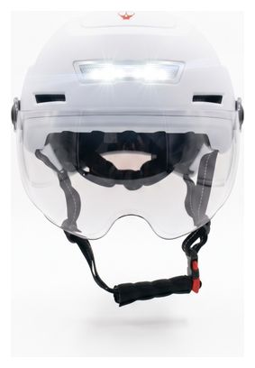 Casco de bicicleta Speed Pedelec blanco con viseras e iluminación LED