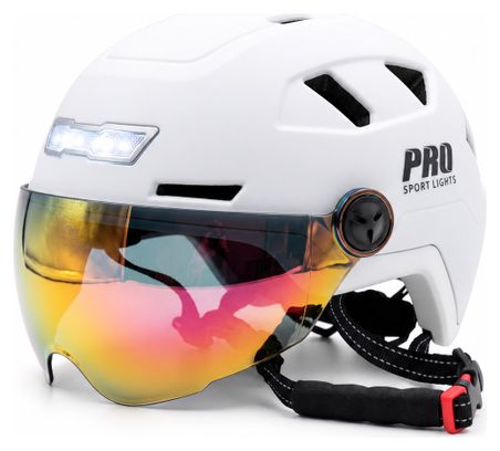 Casco de bicicleta Speed Pedelec blanco con viseras e iluminación LED