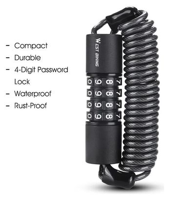 Antivol de Casque et vélo Code 4 Chiffres Portable - noir