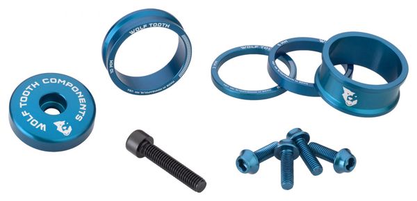 Wolf Tooth Eloxiertes Farbset (Headset-Abstandshalter, Vorbaukappe, Wasserflaschenhalterschrauben) Blau