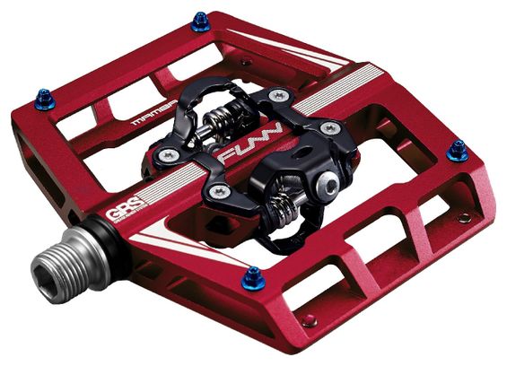 Pair of Funn Mamba GRS Double Side SPD Red Automatic Pedals with Cages