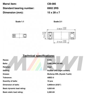 Bearing 6902 2RS 15x28x7 CB085 CB-085.