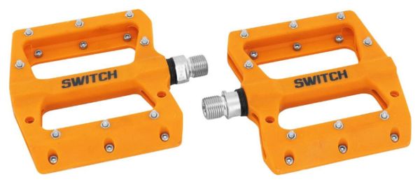PEDALE VTT DESCENTE - BMX SWITCH JUMP ORANGE RESINE FILETAGE 9-16 AVEC PICOTS ARGENT (PAIRE)