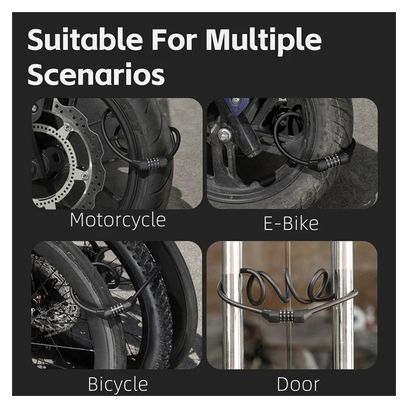 Antivol de Vélo Câble Acier avec Serrure à Code 4 Chiffres - noir