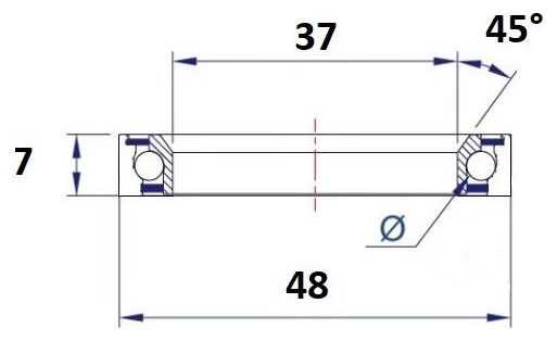 Black Bearing C1 Steering Bearing 37 x 48 x 7 mm 45/90 °