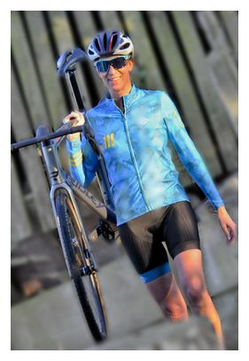 Maillot de cyclisme ouatiné manches longues pour femmes bleu 8andCounting