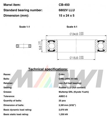 ROULEMENT MAX 6802V LLU 15x24x5 CB450 CB-450.