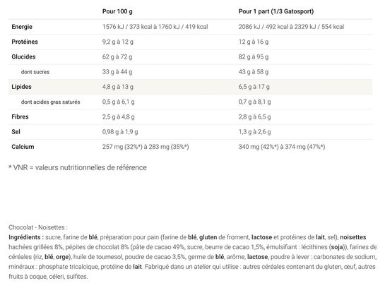 Gâteau énergétique Overstims Gatosport Chocolat/Noisette - 400g