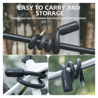 Cadenas de vélo multifonction  câble en acier spiralé  sécurité antivol - noir