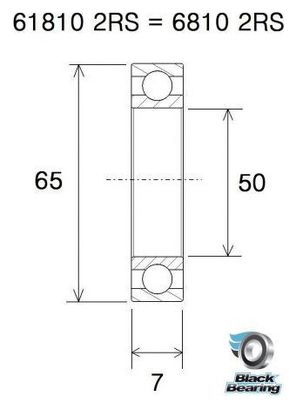 Black Bearing 61810-2RS 50 x 65 x 7 mm