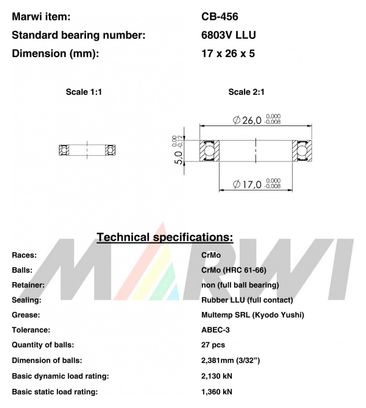 ROULEMENT MAX 6803V LLU 17x26x5 CB456 CB-456.