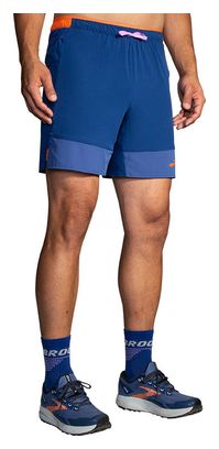 Brooks High Point 7' 2-in-1 Shorts Blue Orange Uomo