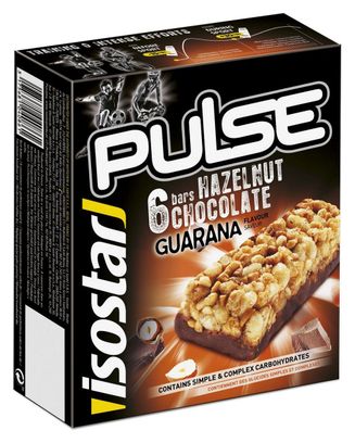 Lot de 6 Barres Énergétiques Isostar Pulse Bars Guarana Noisettes / Chocolat 6x23g