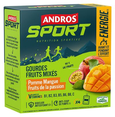 Andros Sport Energiepüree Apfel/Mango/Passionsfrucht 4x90g