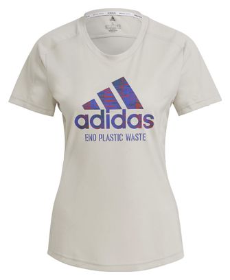 Adidas Run Prime Blue Beige Women Short Sleeve Jersey