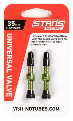 Paar Stan's NoTubes Universal Presta Ventile 35 mm Grün
