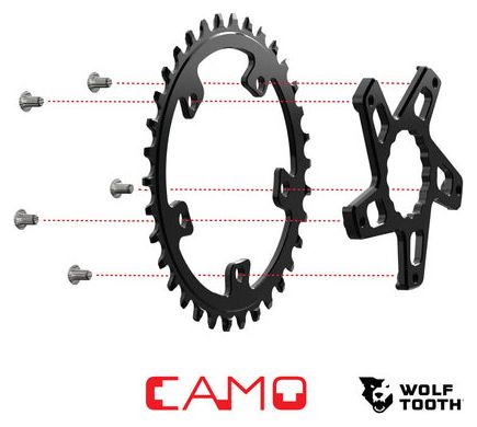Plateau Wolf Tooth CAMO Aluminum Drop-Stop ST Shimano HyperGlide+ 12 Vitesses pour Étoile Wolf Tooth CAMO Noir