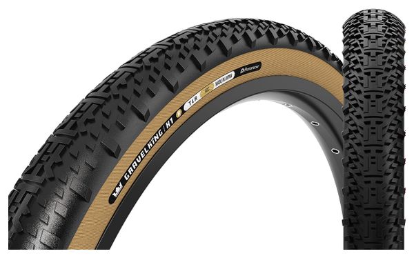 Panaracer GravelKing X1 R Pneumatico Gravel 700 mm Tubeless Ready Folding ZSG Gravel Compound BeadLock TuffTex R Black Amber Sidewall