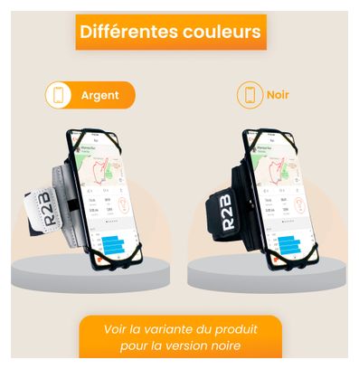 Brassard Téléphone R2B de course avec rotation à 360 degrés - jusqu'à 6 5 pouces Argent