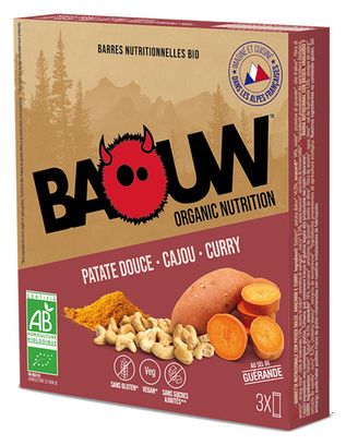 3 Baouw Bio Süßkartoffel-Cashew-Curry Energieriegel 25g