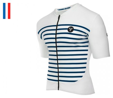 Maillot Manches Courtes LeBram Ventoux Blanc Bleu Coupe Ajustée