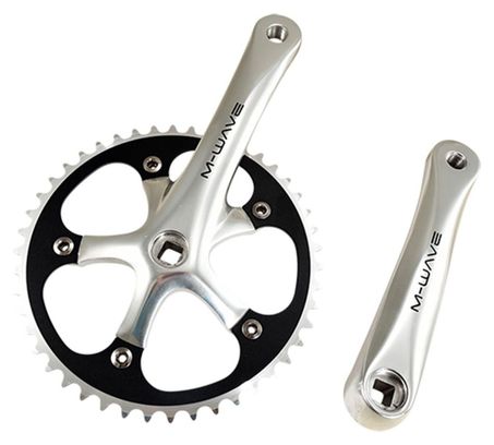 PEDALIER MONOVITESSE/FIXIE 46D L165 ALU ARGENT/NOIR (DIAM 130/AXE CARRE DECALE 110.5)