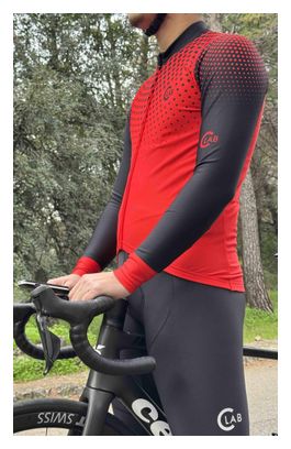 Maillot de Cyclisme Hiver Manches Longues ORDINO Dot Rouge/Noir