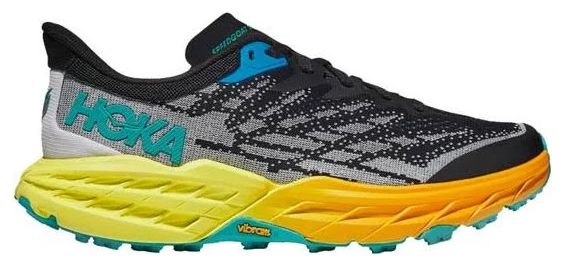 Hoka Femme Speedgoat 5 Schwarz Gelb Blau Trail Running Schuhe