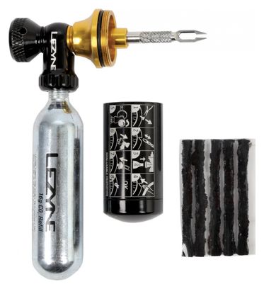 Lezyne Tubeless CO2 Blaster CO2 Dispenser and Tubeless Tire Repair Kit Black Gold