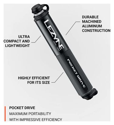 Lezyne Pocket Drive Hand Pump (Max 160 psi / 11 bar) Lite Grey