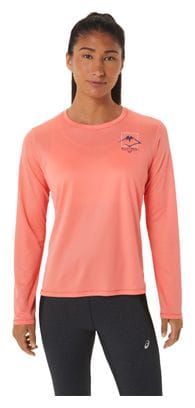 Maillot manches longues Asics FujiTrail Logo Corail Femme