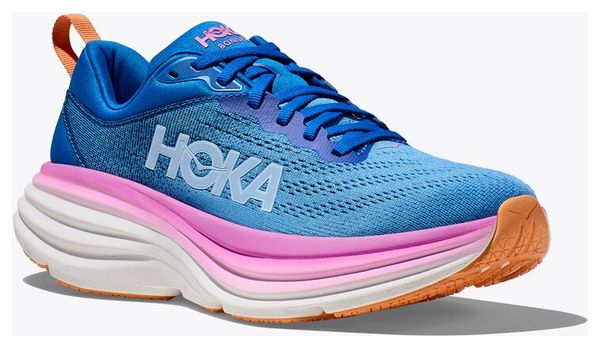 Hoka Bondi 8 Wide Women's Running Shoes Blue Orange Pink