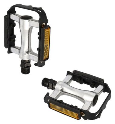 PEDALE VTT ALU OPTIMIZ NOIR/ARGENT D9/16  (PR) (CALES-PIED ADAPTABLE)