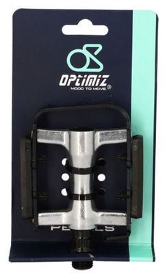 PEDALE VTT ALU OPTIMIZ NOIR/ARGENT D9/16  (PR) (CALES-PIED ADAPTABLE)