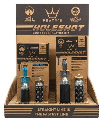 Pack de Présentation Gonfleurs de Pneus CO2 Peaty's Holeshot 6x16g // 6x25g