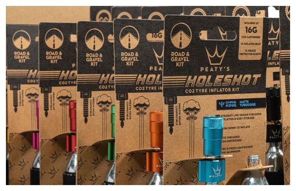 Pack de Présentation Gonfleurs de Pneus CO2 Peaty's Holeshot 6x16g // 6x25g