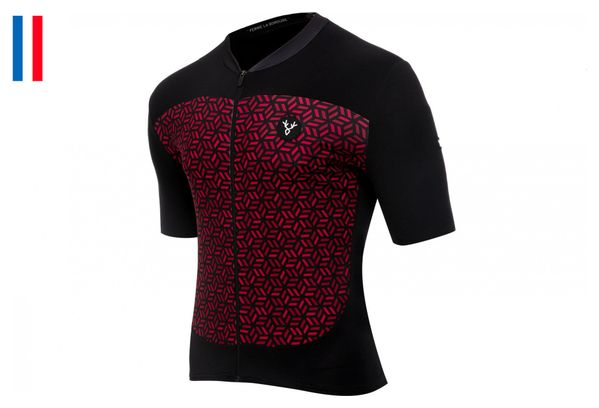 Maillot Manches Courtes LeBram Croix de Fer Noir Bordeaux Coupe Ajustée