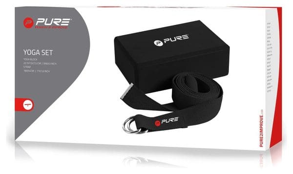 Pure2Improve Ensemble de bloc et sangle de yoga Noir