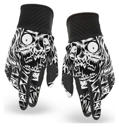 Pair of Loose Riders Skully White/Black Long Gloves