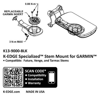 Support Guidon Déporté K-Edge Garmin pour Potence Specialized SL7