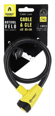 AUVRAY - Cable Antivol Vélo A Clé ø12mm - Longueur 65cm