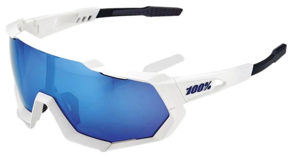 100% Speedtrap Matte White - Blue Mirror Lens