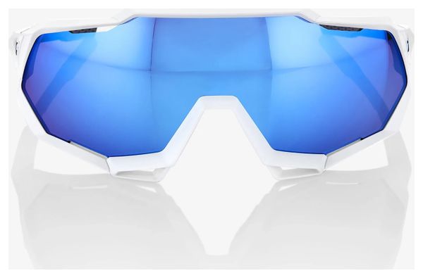 100% Speedtrap Matte White - Blue Mirror Lens